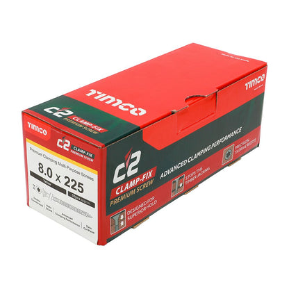 Timco 8.0 x 225mm C2 Clamp-Fix TX Double Countersunk with Ribs Twin-Cut Yellow 80225C2C