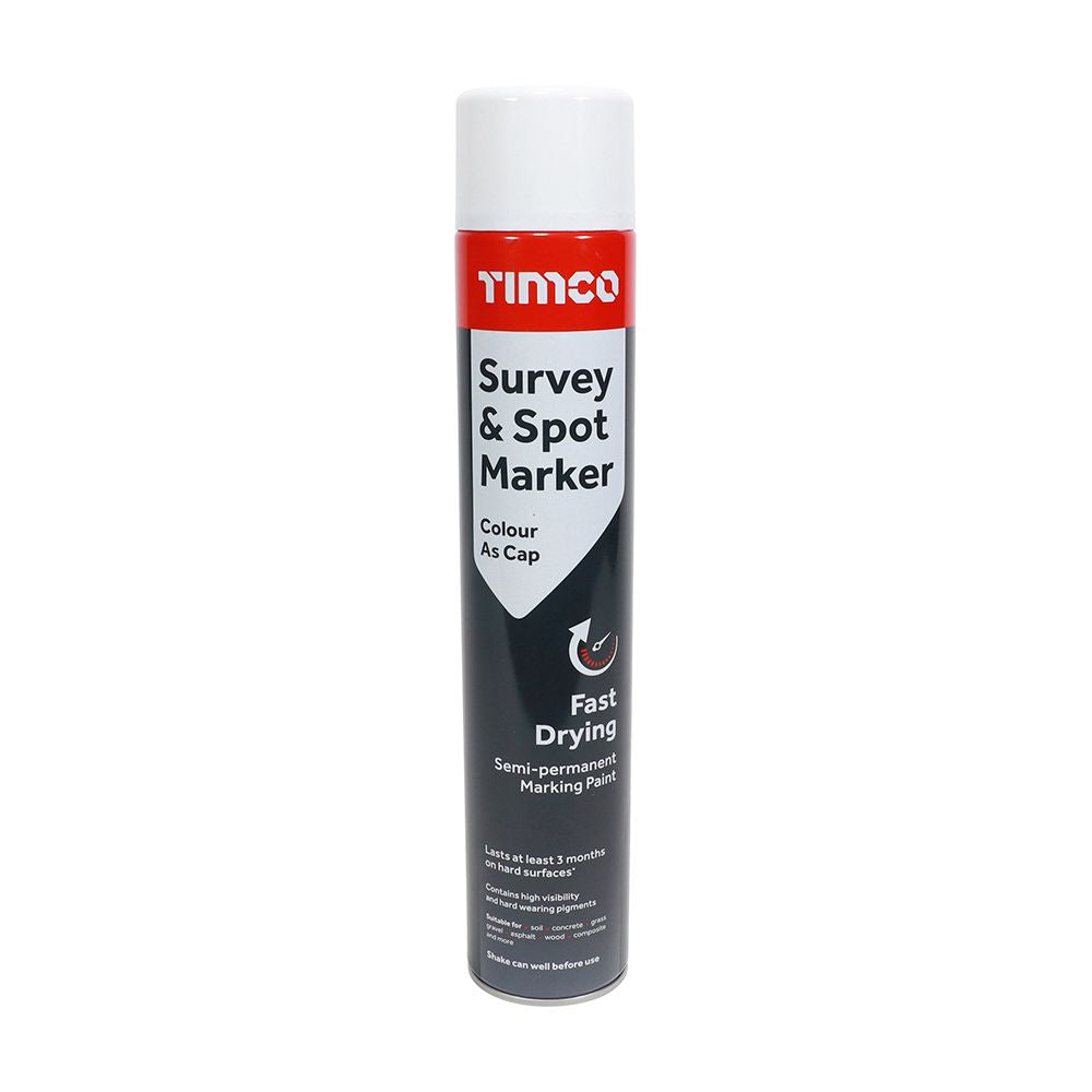 Timco 750ml Semi-Permanent Survey & Line Marker Spray - White 237369