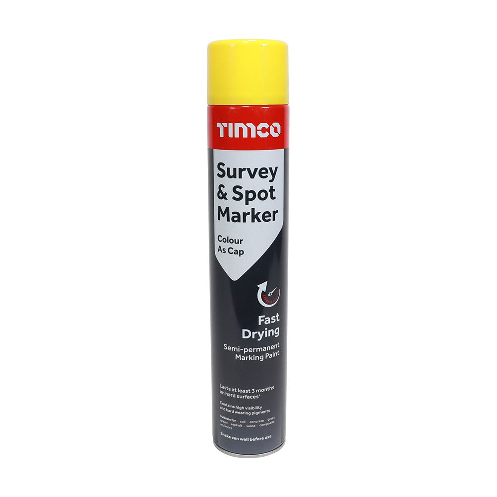 Timco 750ml Semi-Permanent Survey & Line Marker Spray - Yellow