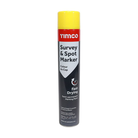 Timco 750ml Semi-Permanent Survey & Line Marker Spray - Yellow