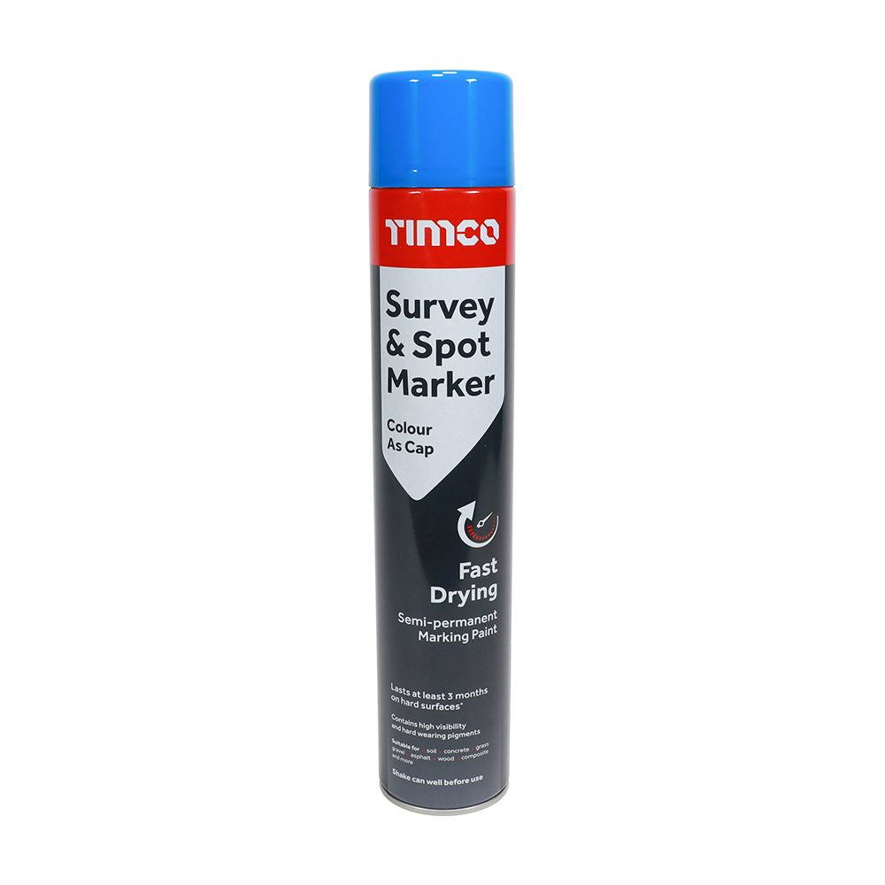 Timco 750ml Semi-Permanent Survey & Line Marker Spray - Blue 237798