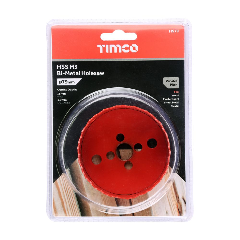 Timco 79mm Holesaw Variable Pitch M3 Grade HSS Steel Cutting HS79