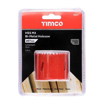 Timco 57mm Holesaw Variable Pitch M3 Grade HSS Steel Cutting HS57