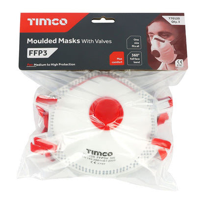 Timco One Size FFP3 Moulded Masks with Valve Adjustable latex 770120