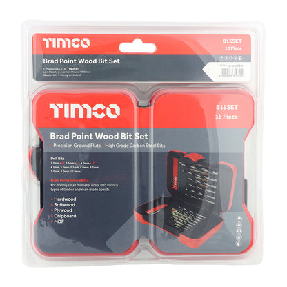 Timco Brad Point High grade High Speed Steel Wood Bit Set B15SET