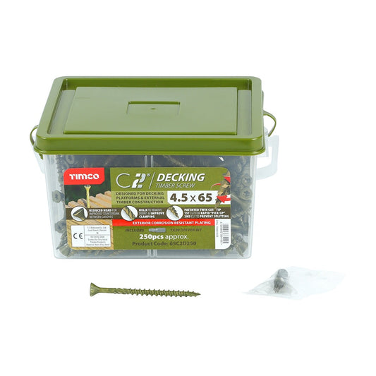 Timco C2 4.5 x 65mm Deck-Fix TX Countersunk with Ribs Twin-Cut Green 65C2D250
