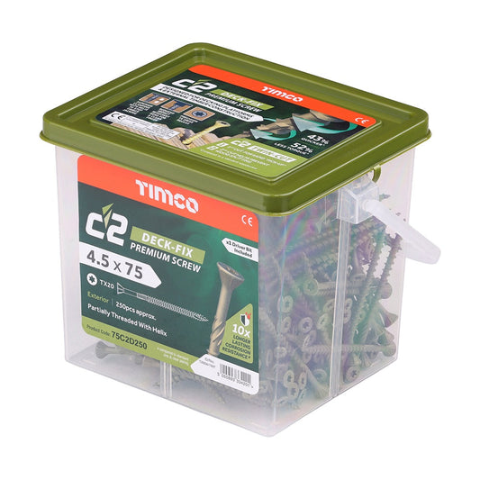 Timco C2 4.5 x 75mm Deck-Fix TX Countersunk with Ribs Twin-Cut Green 75C2D250