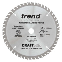 Trend Craft Thin Kerf Saw Blade 165mm Dia. X 48 Teeth X 15.88mm Bore X 1.6mm Kerf CSB/16548TC